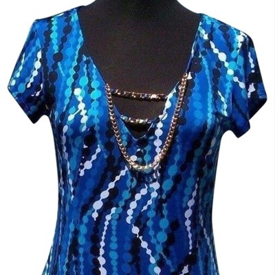 Cache Stretch Necklace Pearl Gold Metal Chains Black Blue White New Top $98 NWT