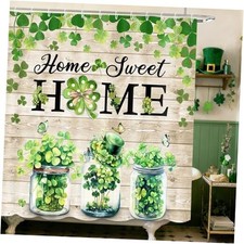 St. Patrick's Day Shower Curtain,Green Shamrock Clover Shower Curtain,