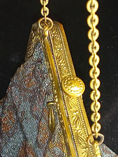 Antique 1920s Micro-Beaded Purse  Ornate Gold-Tone Frame  Geometric Pattern