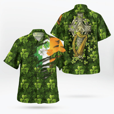 Green Clover Happy St Patricks Day Cool Design   Aloha Hawaiian Shirt