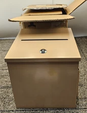 Fixturedisplays 10918-Beige Metal Donation Box Beige  8.6"W x 9.4"H x 8"D