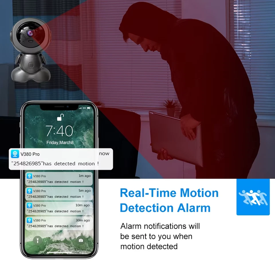 Mini WiFi IP Camera Wireless Indoor Robot Baby Monitor Two Way Audio Motion Dete - Bild 3 von 4