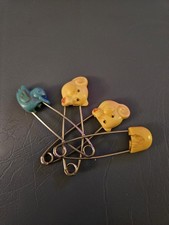 Vintage Safety Pins Cloth Diaper Pins Yellow Monkey Blue Duck Set Of 4
