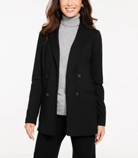 Talbots Womens Luxe Ponte Open-Front Long Sleeve Blazer Jacket Black Petite 10