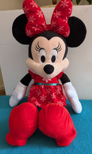 Disney Minnie Mouse Christmas Holiday Plush 22" Snowflake Print Red Dress  Bow
