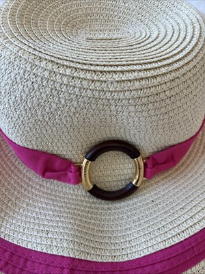 Polo Ralph Lauren Straw Pink Grosgrain Ribbon Striped Wide 