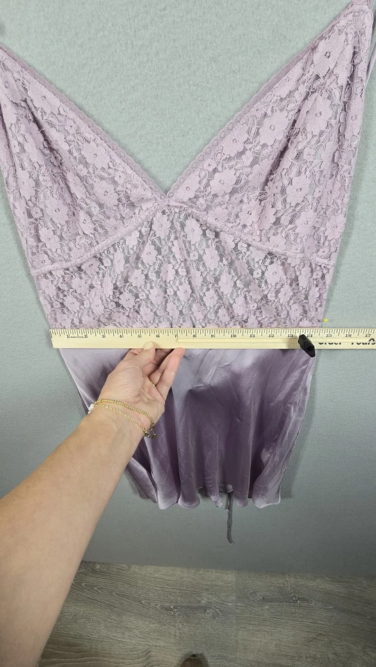 Vestido sin Mangas Free People Para Mujer Mediano Púrpura Encaje Satén Camisón Lencería Boho Foto 3 de 4