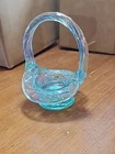 Fenton ?  Blue Iridescent Art Glass Decorative Basket