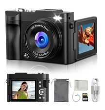 Digital Camera 4K 50MP Autofocus Vlogging Camera 16X Zoom 32GB Flip Screen Black