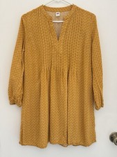 OLD NAVY Dress Womens S Yellow Patterned Swing Pintuck Dress Long Sleeves BOHO