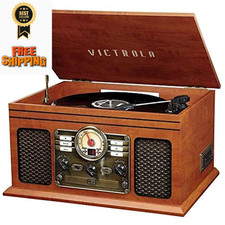 Victrola The Quincy 6-in-1 Bluetooth Record Player  Multimedia 1, Mahogany