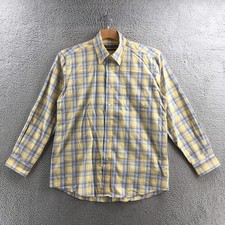 Forsyth of Canada Shirt Mens Large Yellow Blue Plaid Wrinkle Free Button Down