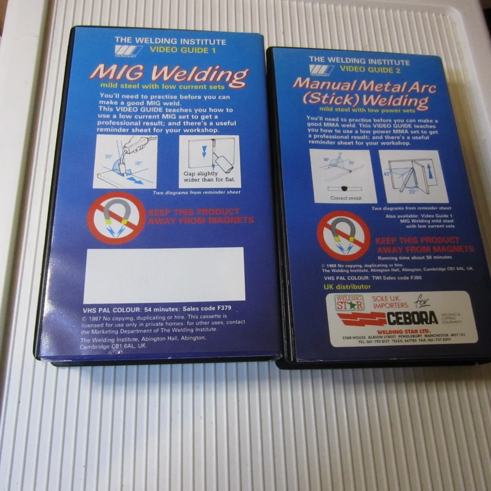 2 nastri VHS The Welding Institute saldatura MIG e saldatura a bastone con video guida vintage - Immagine 2 di 2