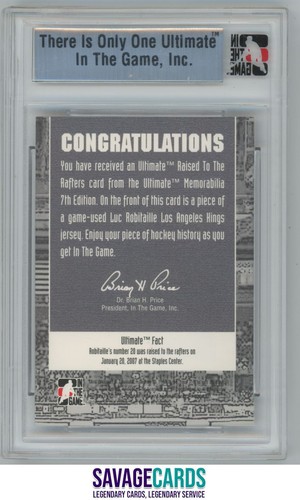 2006-07 ITG Ultimate Memo. Raised To The Rafters Gold Luc Robitaille ITG 1/1 Los - Picture 2 of 3