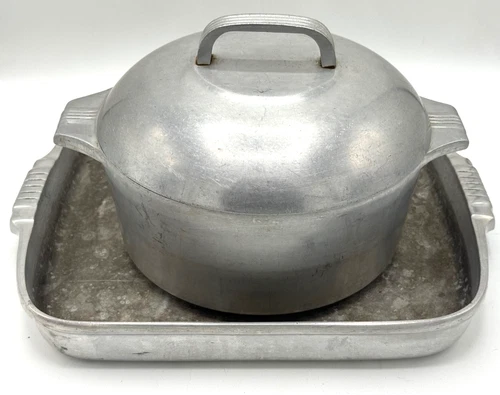Vintage Wagner Ware Magnalite Aluminum Roast Pan with Dutch Oven 4007-M 4248-P