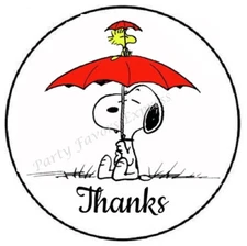 CARTOON DOG AND BIRD WITH UMBRELLA THANKS ENVELOPE SEALS LABELS STICKERS FAVORS