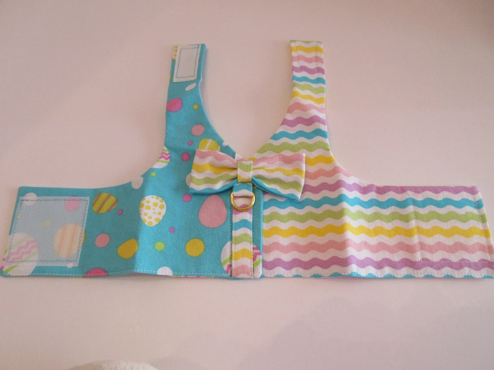 Dog harness vest Easter eggs blue pink yellow handmade xxs