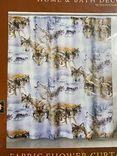 Casa Bella Northwoods Woodland Animal Snow Wolf Fabric Shower Curtain Bath Decor