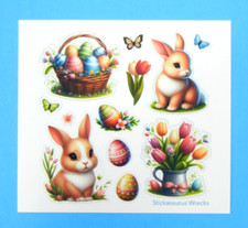 Easter Bunnies, Basket Of Eggs  Tulips Mini Stickers Sheet