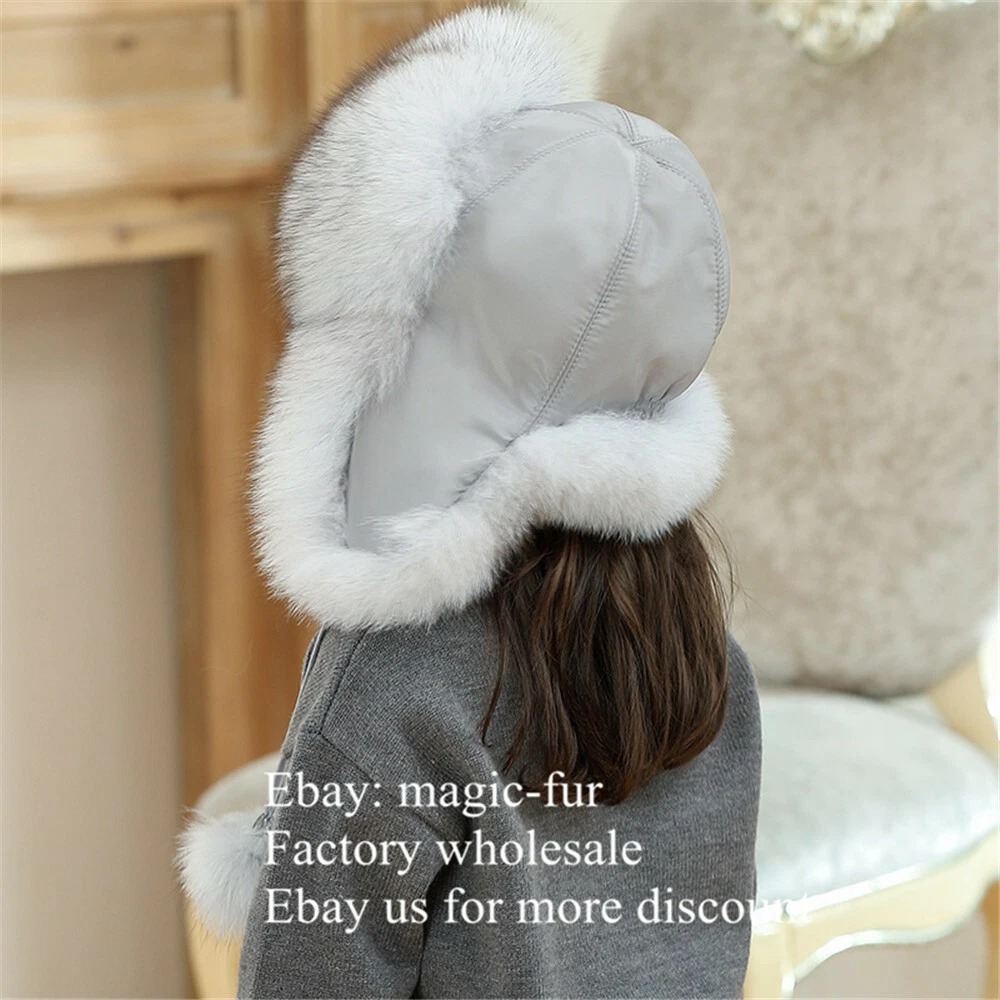 Kids Children Real Fox Fur Hat Russian Ushanka Aviator Trapper