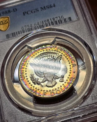 1988 D Kennedy Half Dollar PCGS MS64 Naturally Toned Rainbow Colored Toning