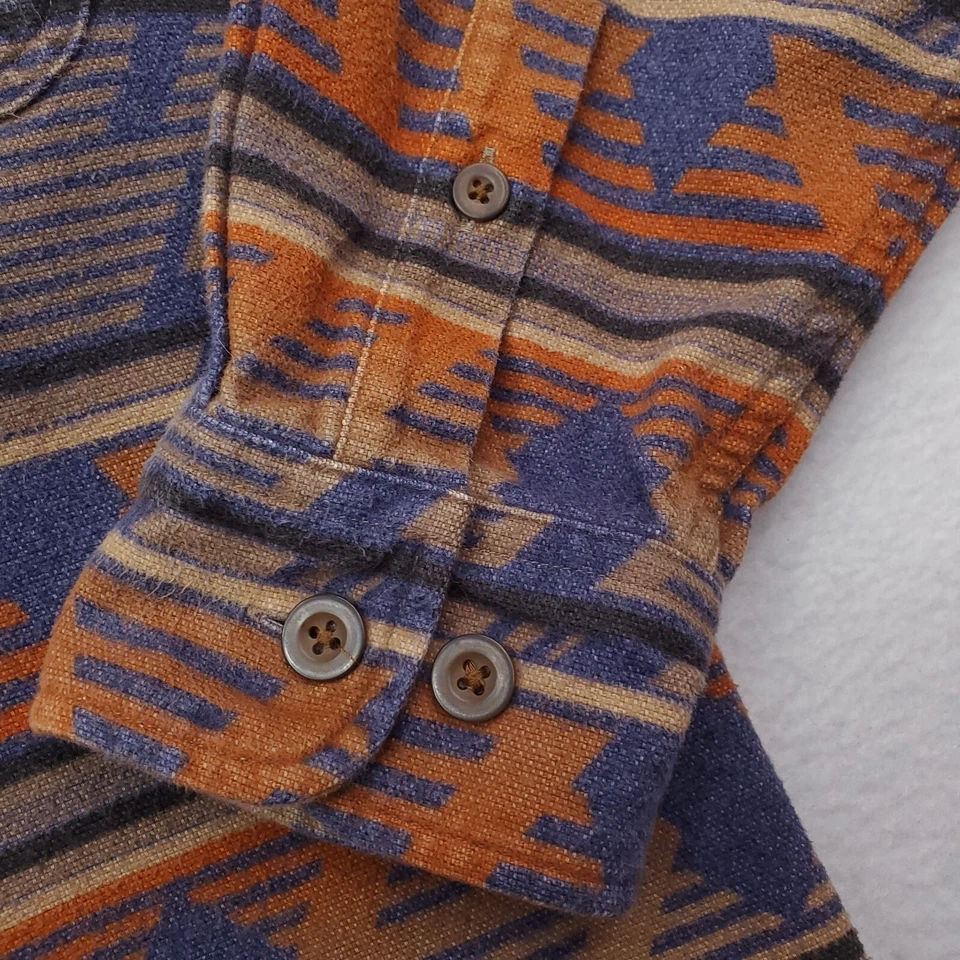 Cabelas Shirt Mens Medium Blue Orange Flannel Navajo Aztec Southwestern Cowboy - Image 3 of 4