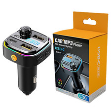 Bluetooth 5.0 Car Charger FM Transmitter, Fast Charge 3.1A USB-C, Hands-Free