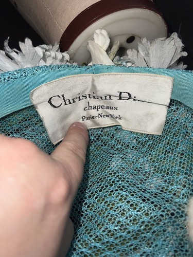 Vtg Women’s Christian Dior Chapeaux Paris New York Blue Floral Hat White Flowers - Picture 7 of 10