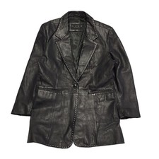 Leather Elements 90s Vintage Black Leather Button Jacket Uk Women's Size Medium