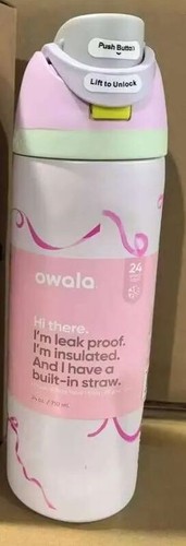 Owala FreeSip 24oz Insulated Stainless Steel Water Bottle Lilac with Red Ribbon