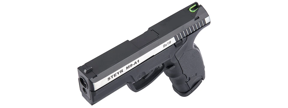 Pistola de aire comprimido Asg Steyr M9-A1 doble tono CO2 sin retroceso - Airsoft negra/plateada Foto 4 de 4