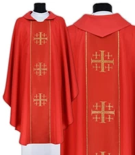 Red Gothic Chasuble with stole "Jerusalem Crosses" 009-C Vestment Casulla Roja