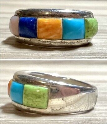 Beautiful Vintage Native American Navajo Snake Eyes Turquoise Sterling Silver Wave Ring Old Beautiful Vintage Native American Navajo Snake Eyes Turquoise Sterling Silver Wave Ring Old
