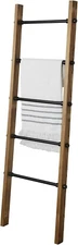MyGift 5-ft Urban Rustic Wall-Leaning Burnt Wood & Metal Blanket Ladder