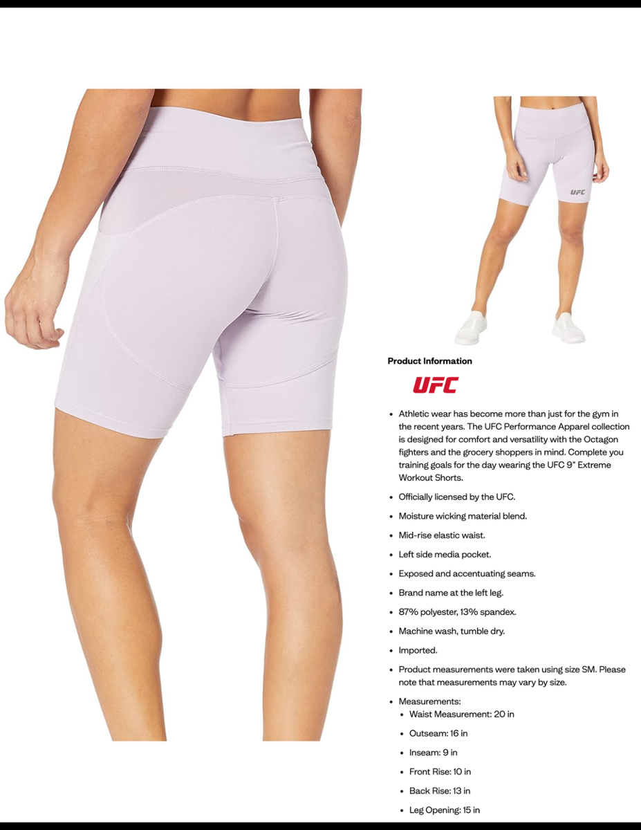 UFC Women's 9-Inch Workout Shorts - Moisture-Wicking, Mid-Rise Waist, Media Pocket, Polyester/Spandex Blend