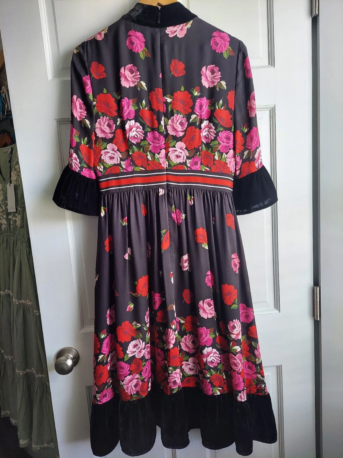 Abito donna Kate Spade Madison Avenue taglia 6 seta con orlo in velluto floreale