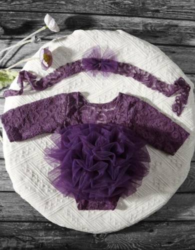 Baby Girl Lace Flower Bodysuit & Headband Dress Photography Prop Set 0-1 Month - Picture 23 of 35