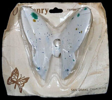 Vintage Macrame O Henry Ceramic Butterfly Bead - WHITE SPECKLE - HTF 8