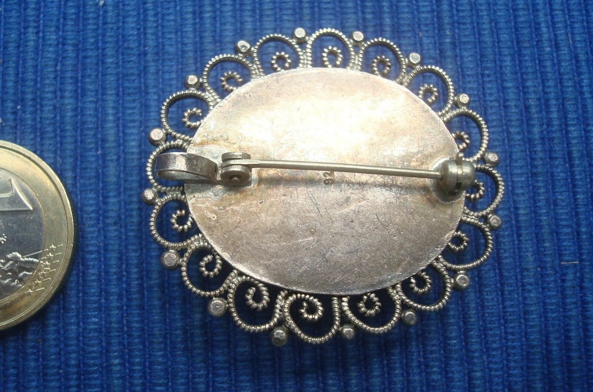 Broche Ancienne Orientale En Argent Massif Et Turquoise - Bijou Ethnique Vintage