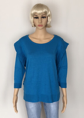 Promod  Pullover Gr XL NEU,blau mit   Volantärmel, .Originalpreis 29,95