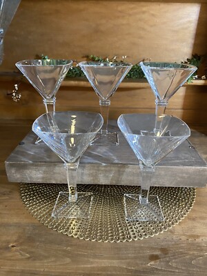 5 Quattro Godinger/Bombay Crystal Square Rimmed Martini Glasses 7'' ~ NICE~