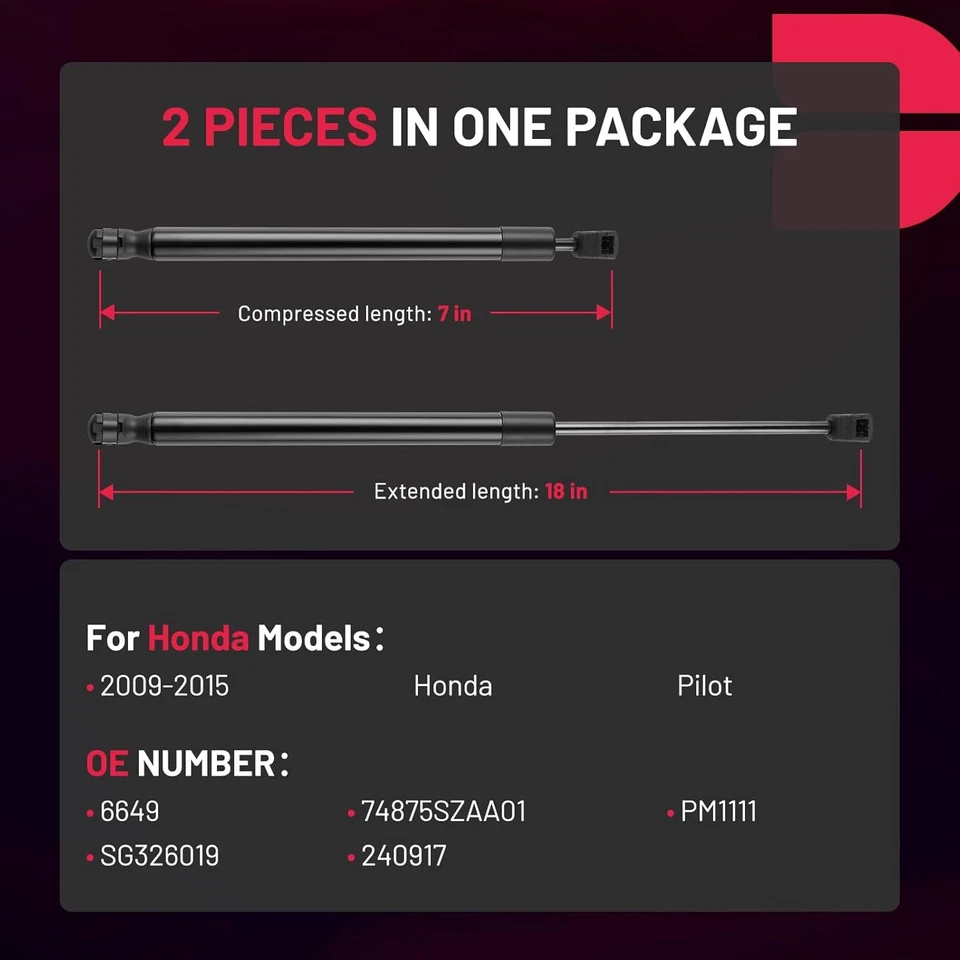 For Honda Pilot 2009-2013 2pcs Rear Window Glass Lift Supports Shocks Struts Foto 2 de 4