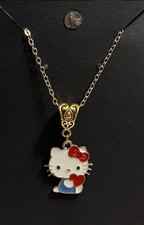 Hello Kitty Heart Whimsical Charm Cartoon Adorable Pendant Gold Necklace 18  