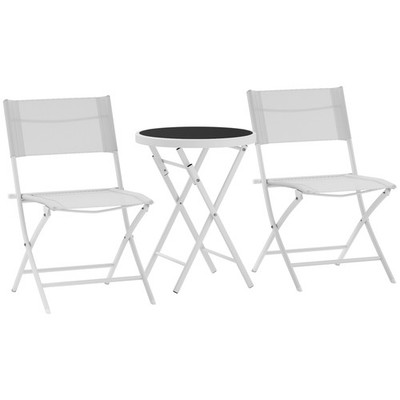 Outsunny 3-teiliges Outdoor-Bistro-Set, Tisch und Stühle mit Glasplatte, weiß