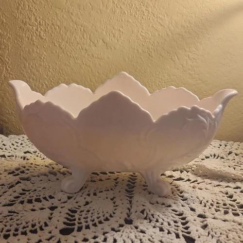 vintage pink milk glass fruit bowl 10.75  x 6.5 x 5.25