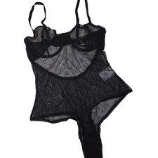INC Lingerie Bodysuit Womens S Black Logo Mesh Underwire Goth Glam 879 NWT