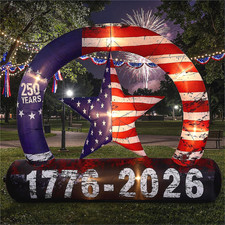 4th of July Inflatable Arch Patriotic USA Flag LED Blow Up Yard Decor, 7.9Ft