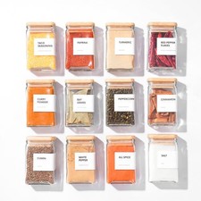Square Glass Spice Jars with Labels, 4oz Glass Jars with Bamboo Lids