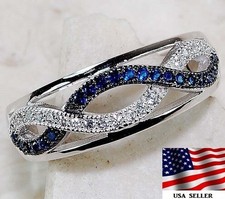 2CT Treated Blue Sapphire  Topaz 925 Solid Sterling Silver Ring Sz 8 UB1-5