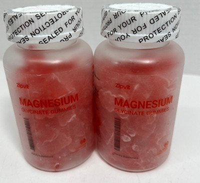 2 Lot of ZIPVIT Magnesium Glycinate Supplement 120 Gummies - Strawberry Flavor